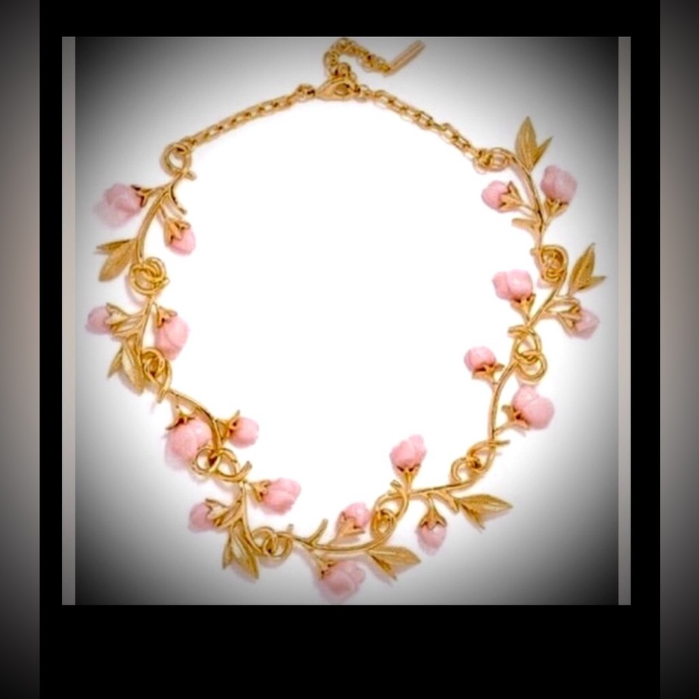 Baublebar Olivia Palermo Anderson Collar gold color necklace w/pink roses NWOB